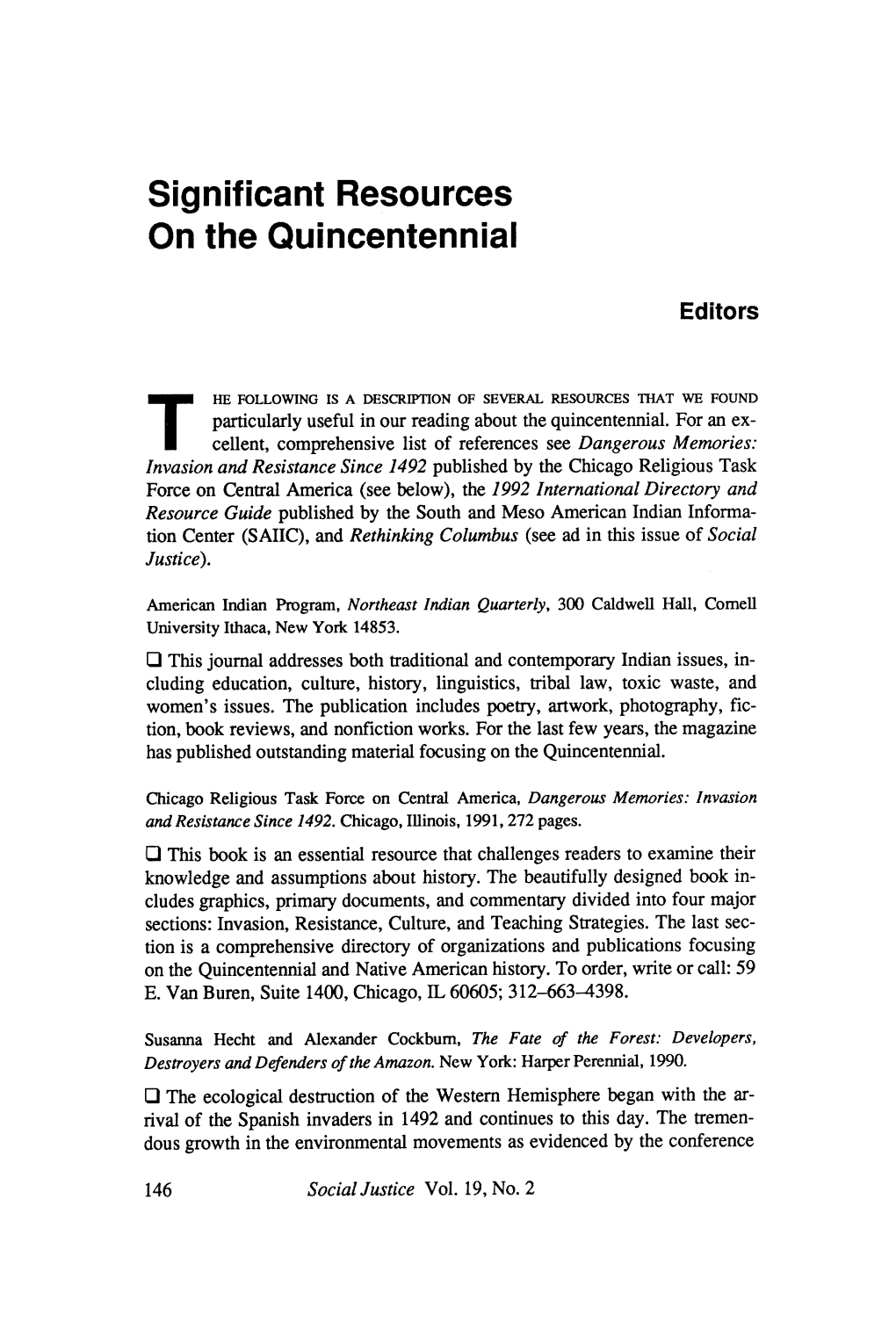 Significant Resources on the Quincentennial