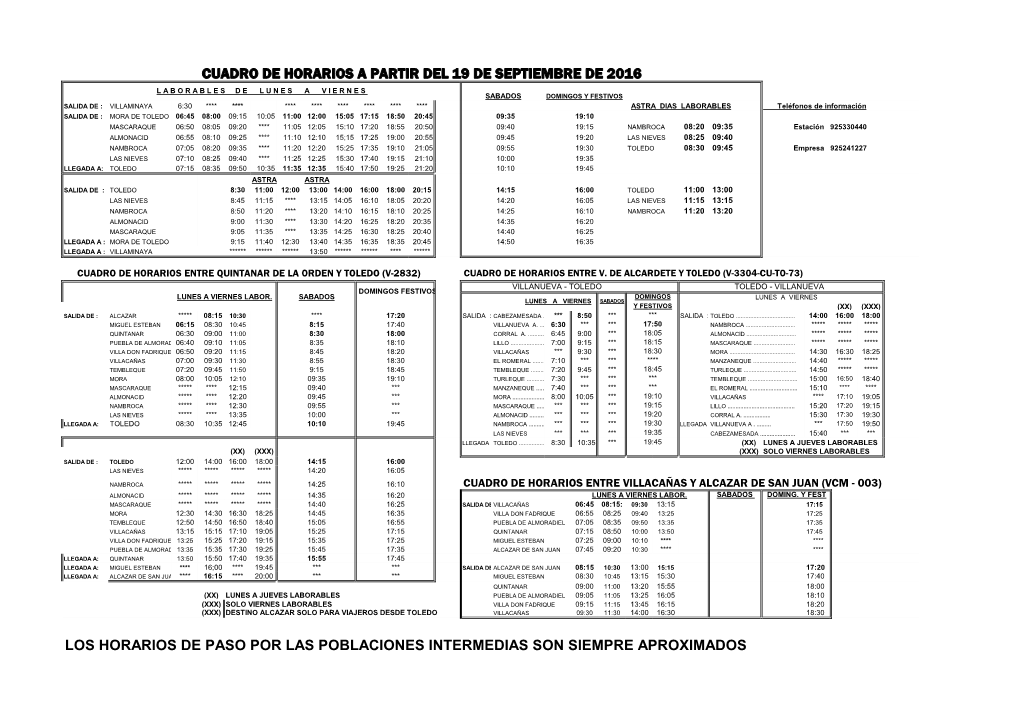 Los Horarios De Paso Por Las Poblaciones Intermedias Son Siempre Aproximados