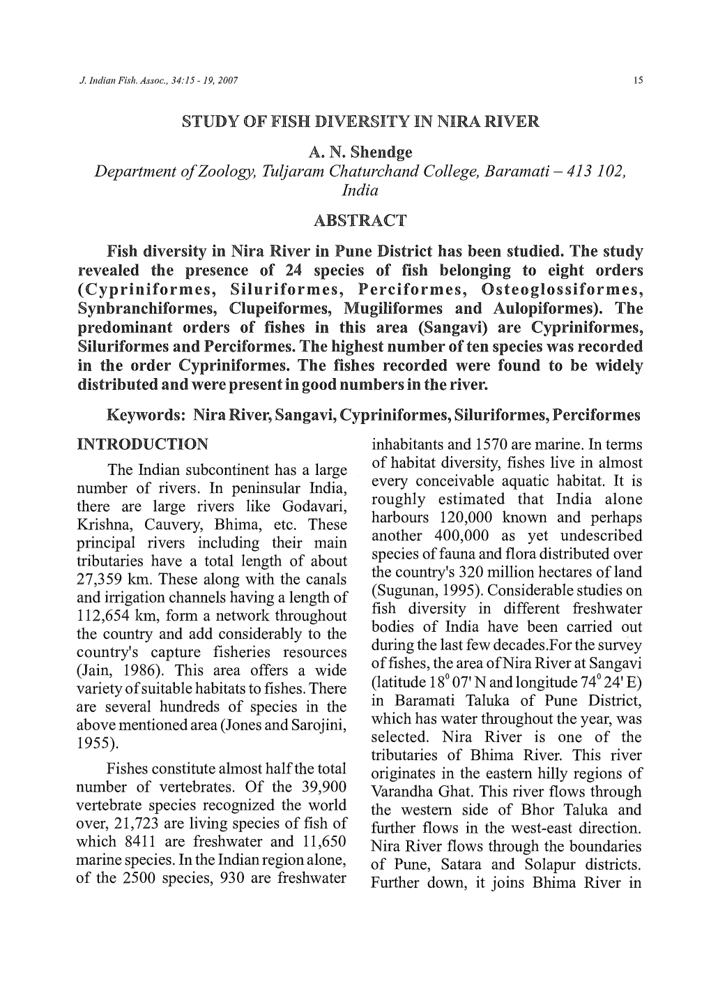 Study of Fish Diversity in Nira River A