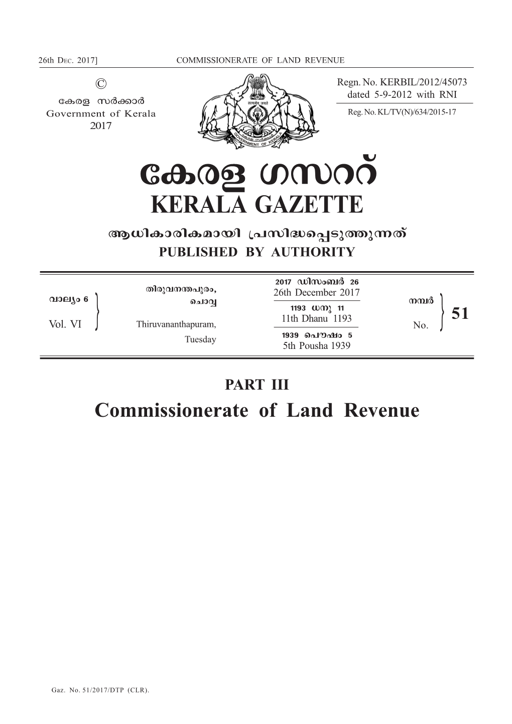 Ticf Kkddv KERALA GAZETTE B[Nimcniambn {]Kn≤S∏Spøp∂Xv PUBLISHED by AUTHORITY