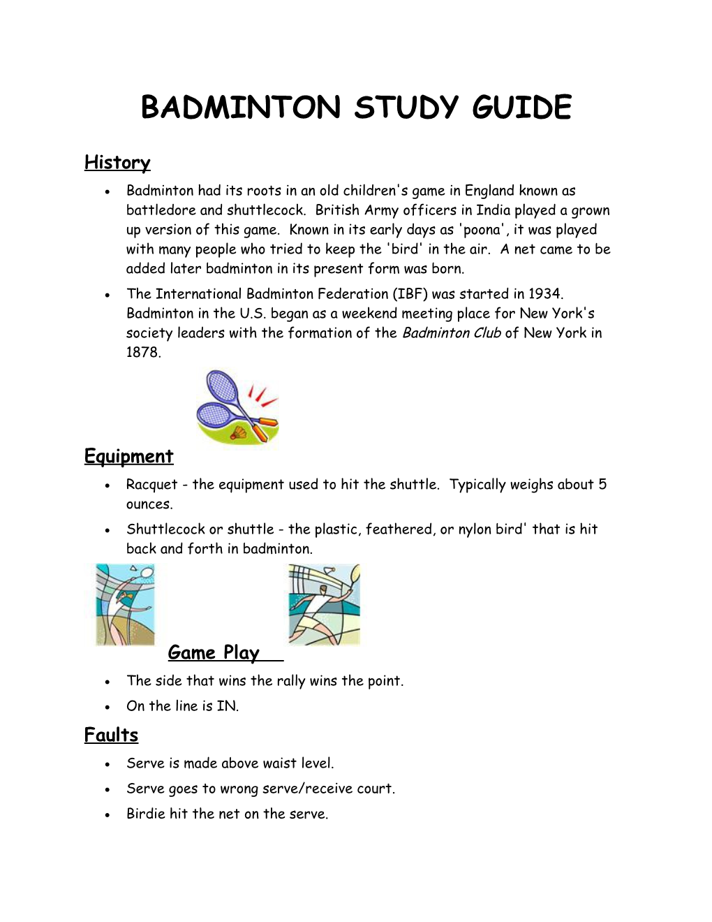 Badminton Study Guide