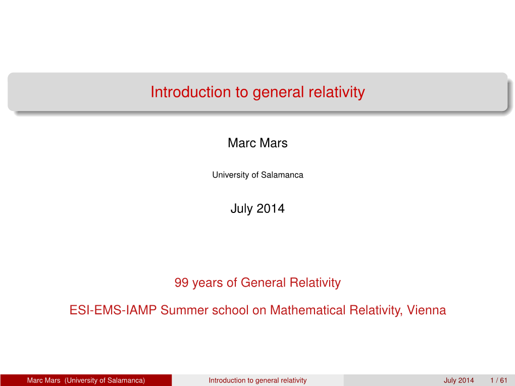 Introduction to General Relativity