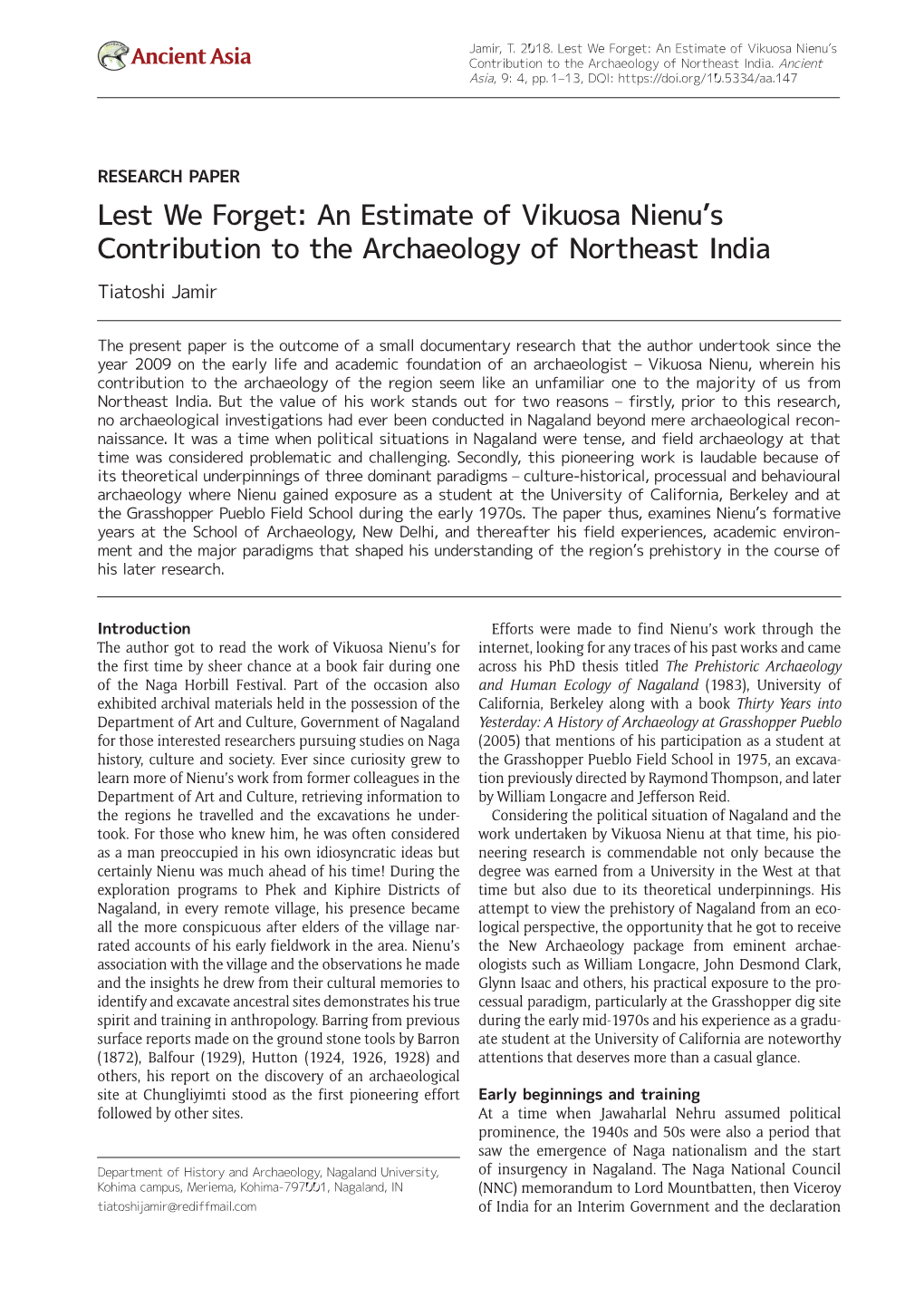 An Estimate of Vikuosa Nienu's Contribution to the Archaeology Of