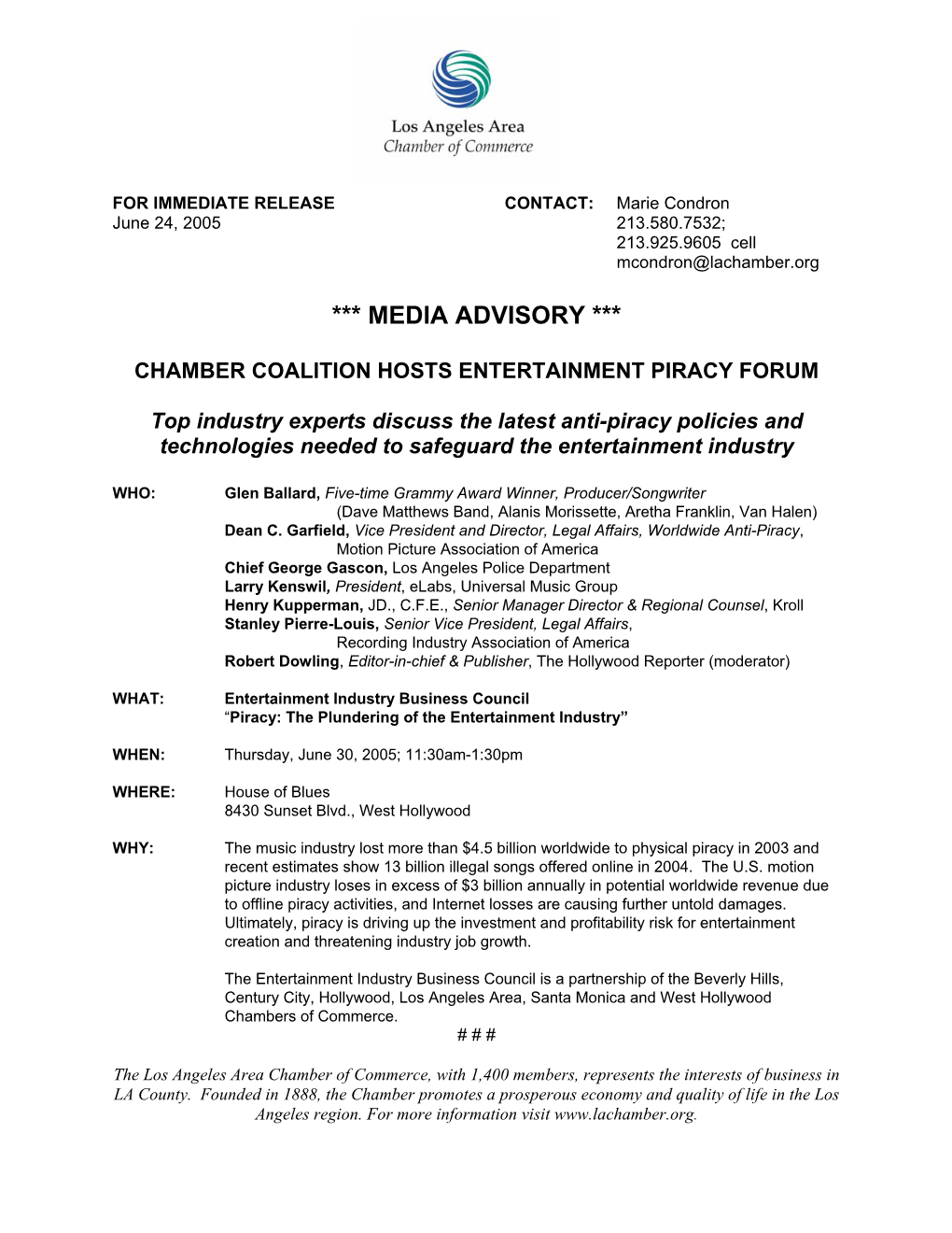 Media Advisory ***