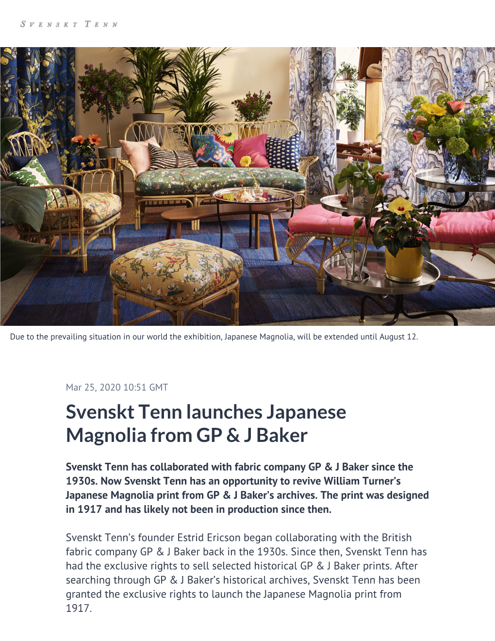 Svenskt Tenn Launches Japanese Magnolia from GP & J Baker