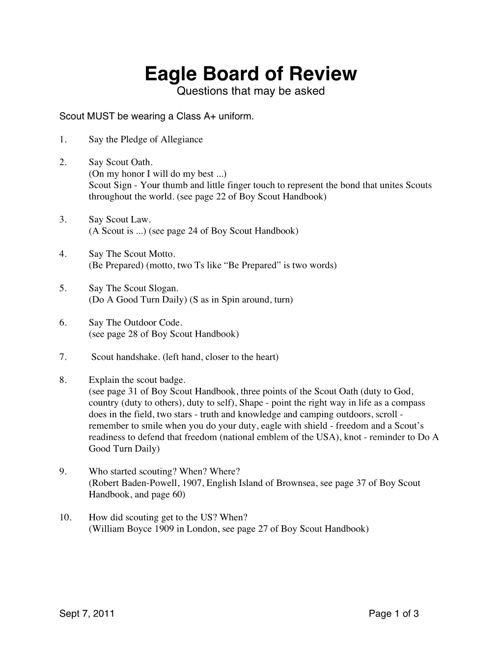 Eagle Board of Review Questions That May Be Asked