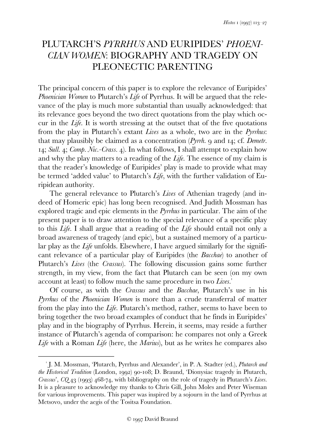 Plutarch's Pyrrhus and Euripides' Phoenician Women