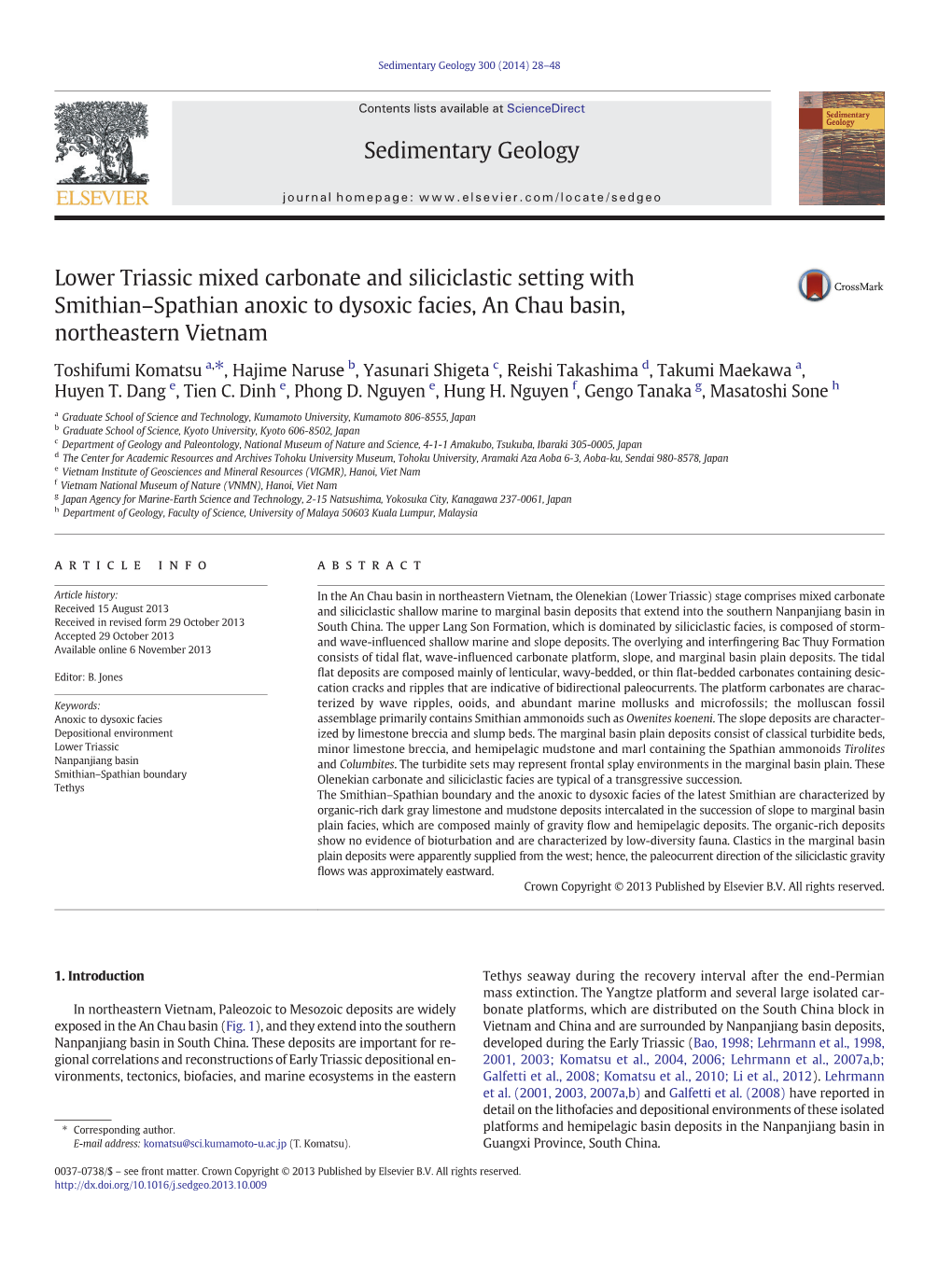 Lower Triassic Mixed Carbonate and Siliciclastic Setting with Smithian–Spathian Anoxic to Dysoxic Facies, an Chau Basin, Northeastern Vietnam