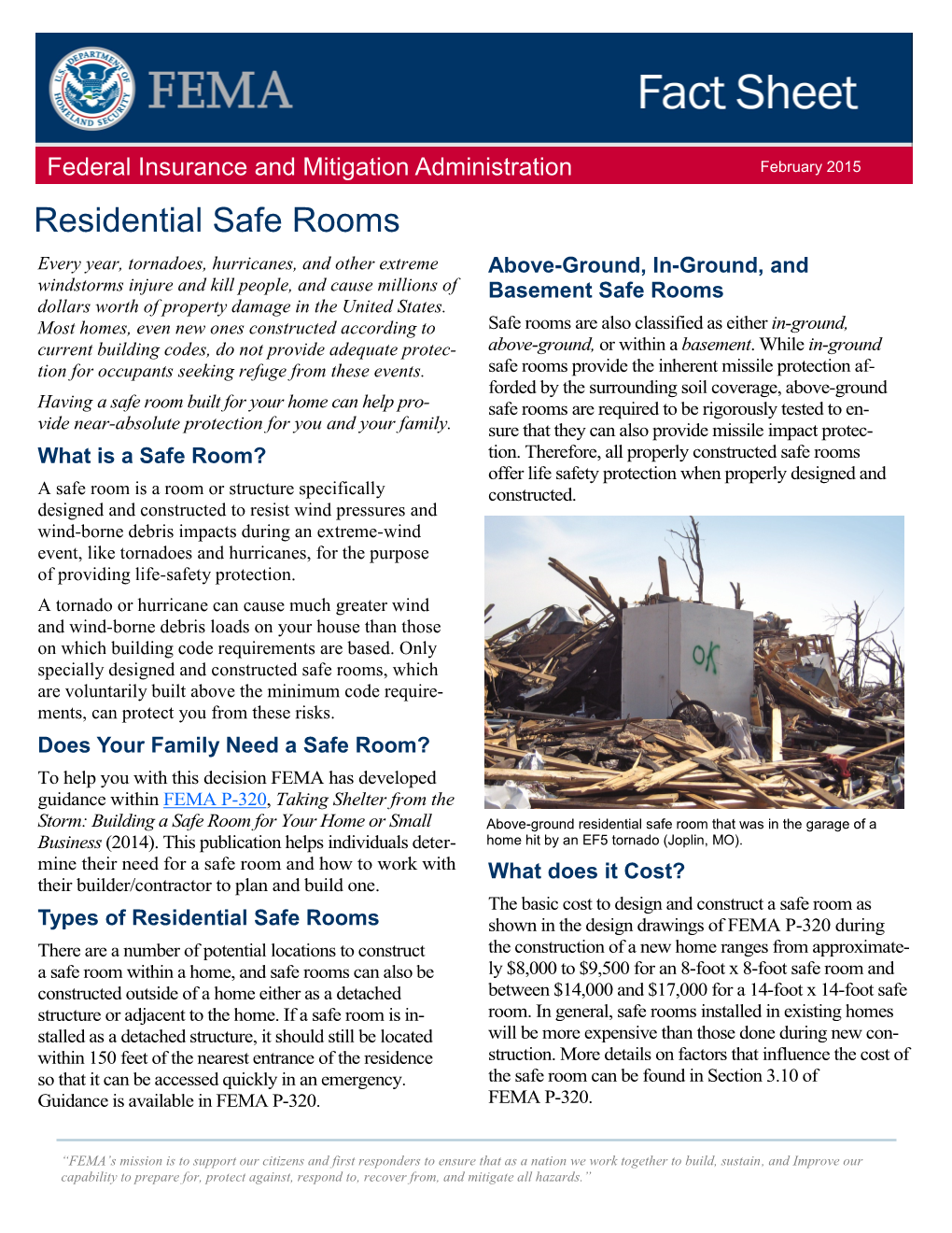 Residential Safe Rooms Fact Sheet