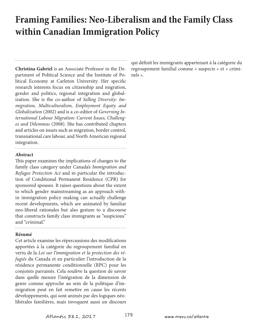 Neo-Liberalism and the Family Class Within Canadian Immigration Policy