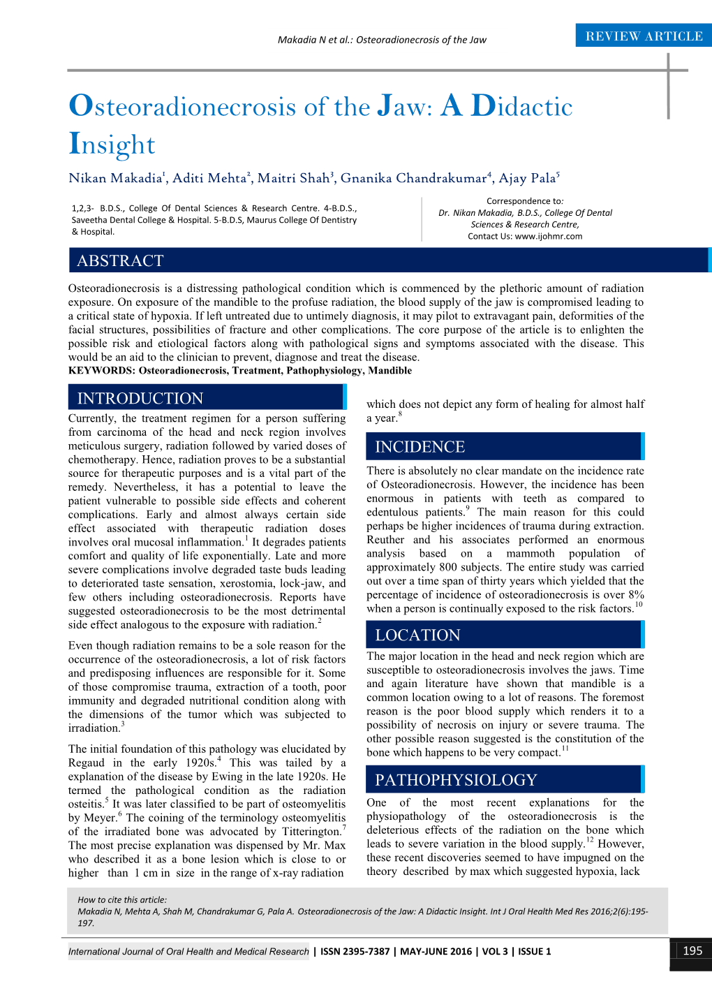 Osteoradionecrosis of the Jaw REVIEW ARTICLE