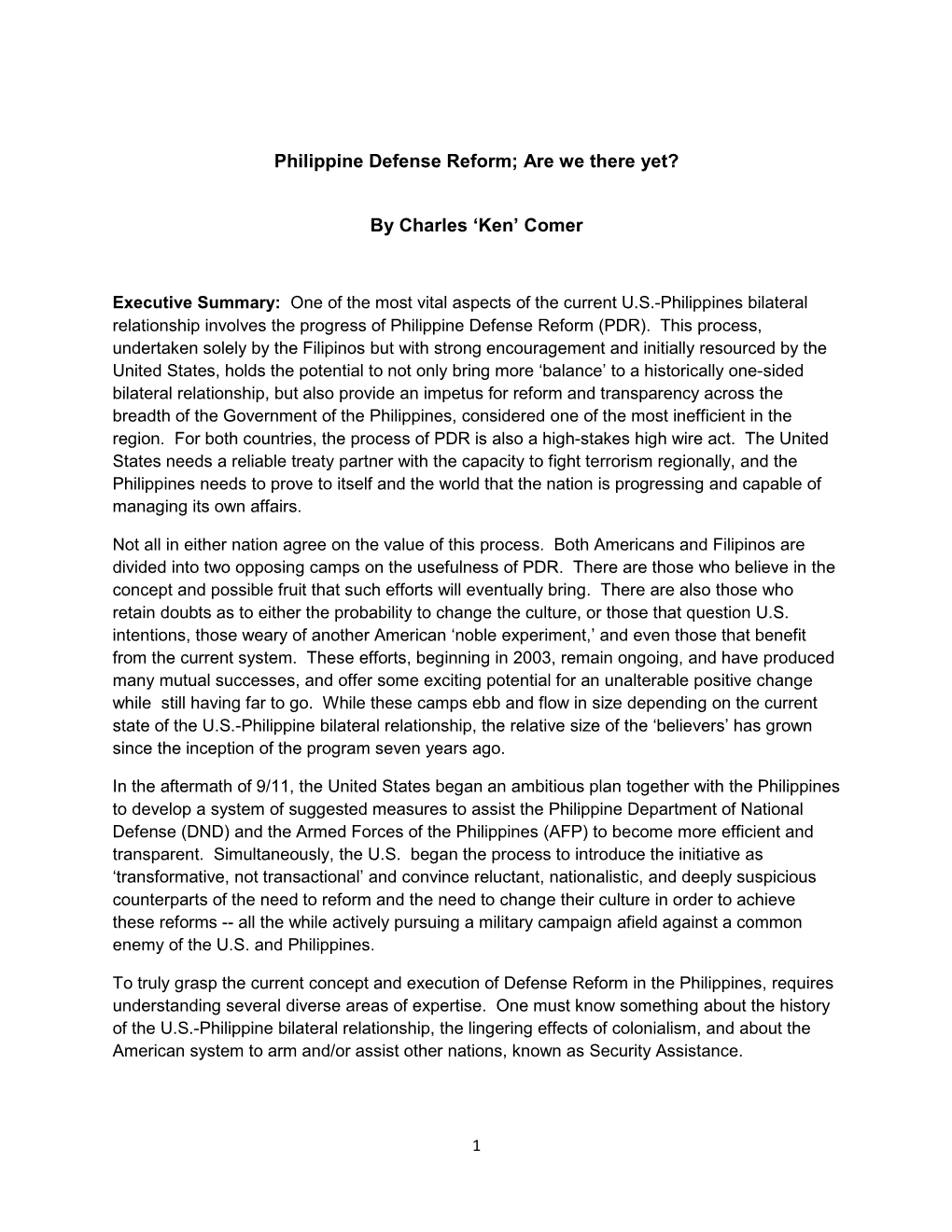 Philippine Defense Reform; Are We There Yet?