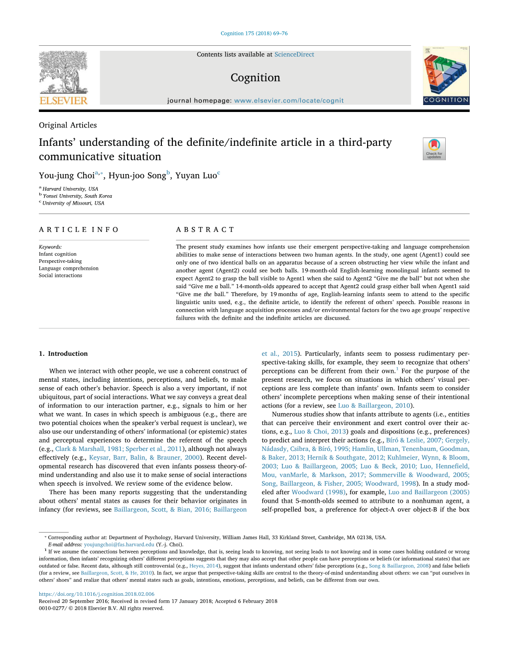 Infants' Understanding of the Definite/Indefinite Article in a Third