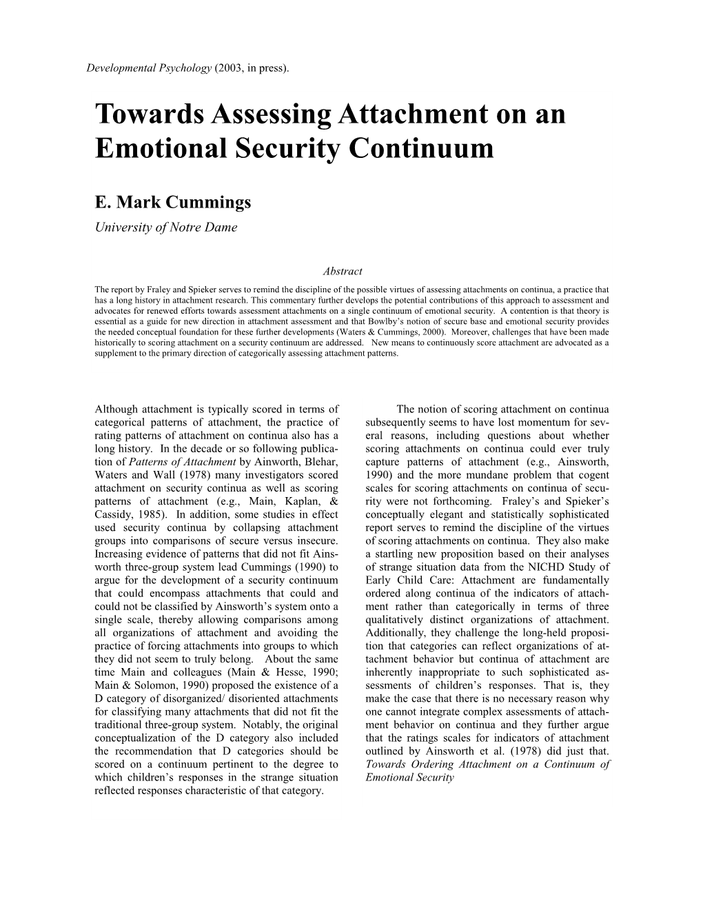 Towards Assessing Attachment on an Emotional Security Continuum