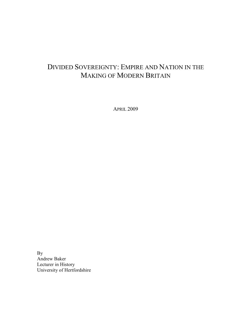 Divided Sovereignty: Empire and Nation in the Making of Modern Britain