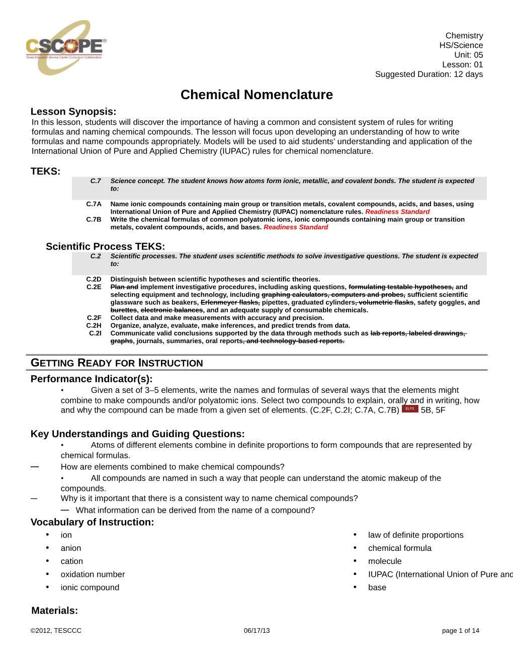 Chemical Nomenclature