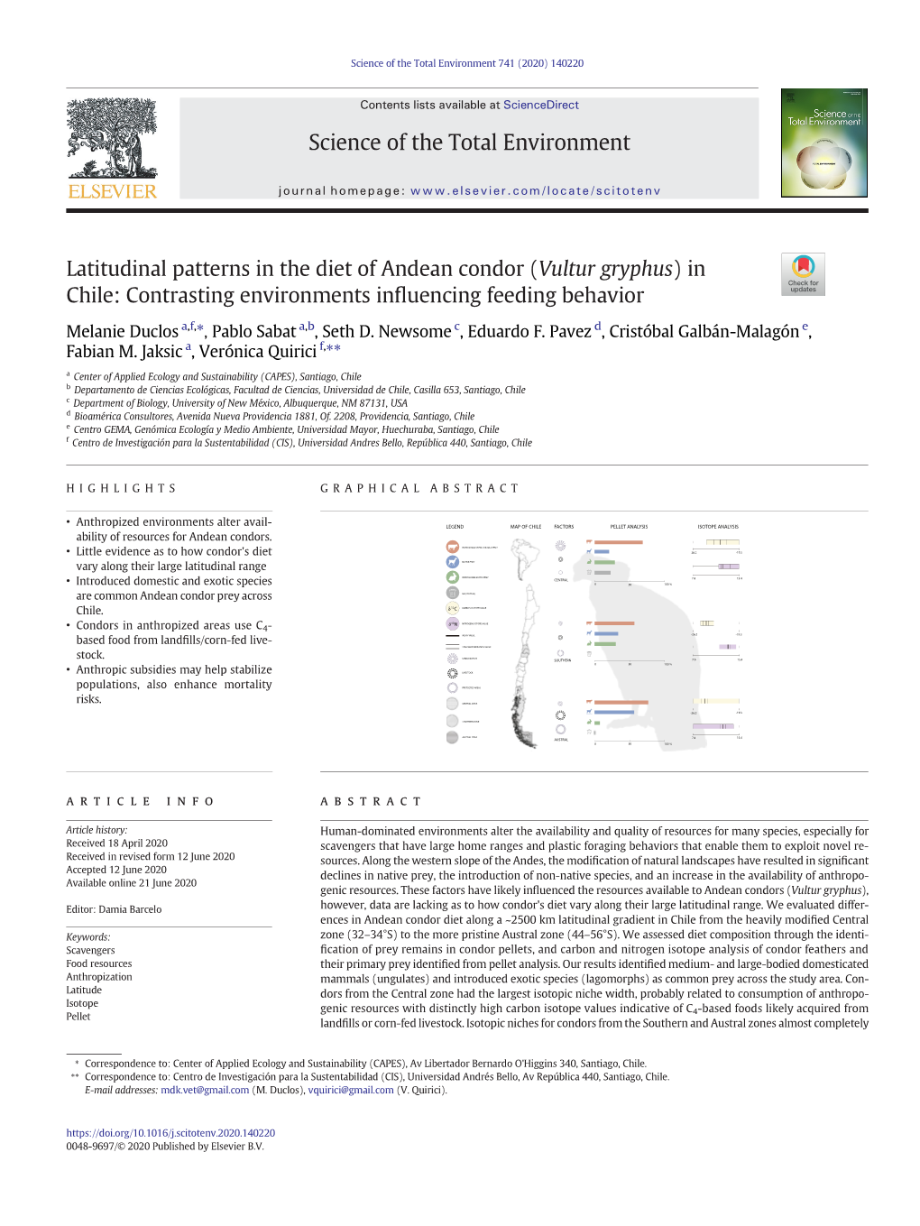 Latitudinal Patterns in the Diet of Andean Condor (Vultur Gryphus) In