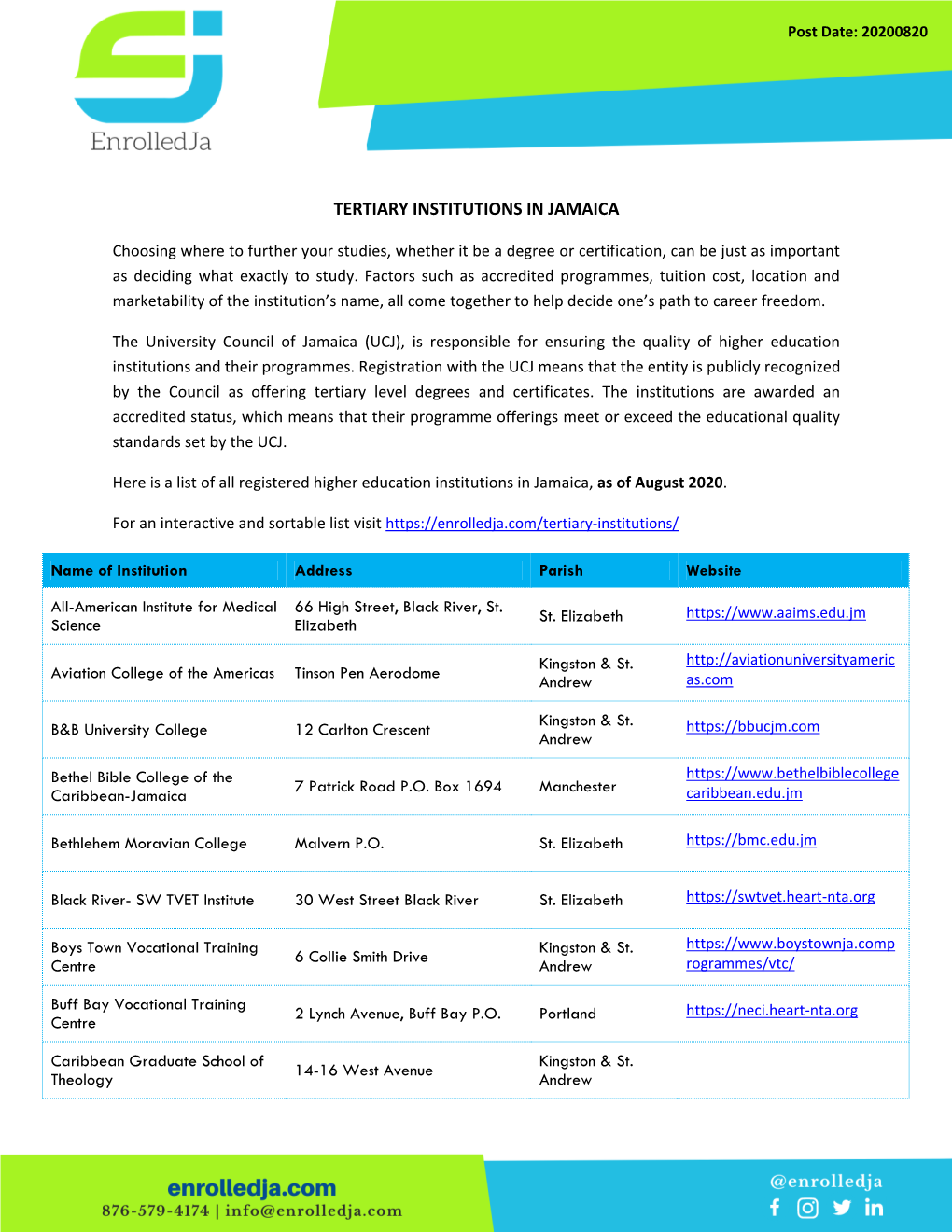 Tertiary Institutions in Jamaica