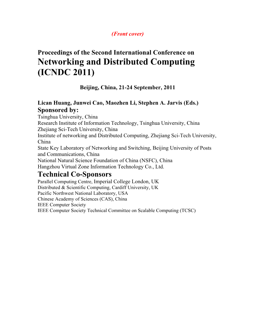 Networking and Distributed Computing (ICNDC 2011)