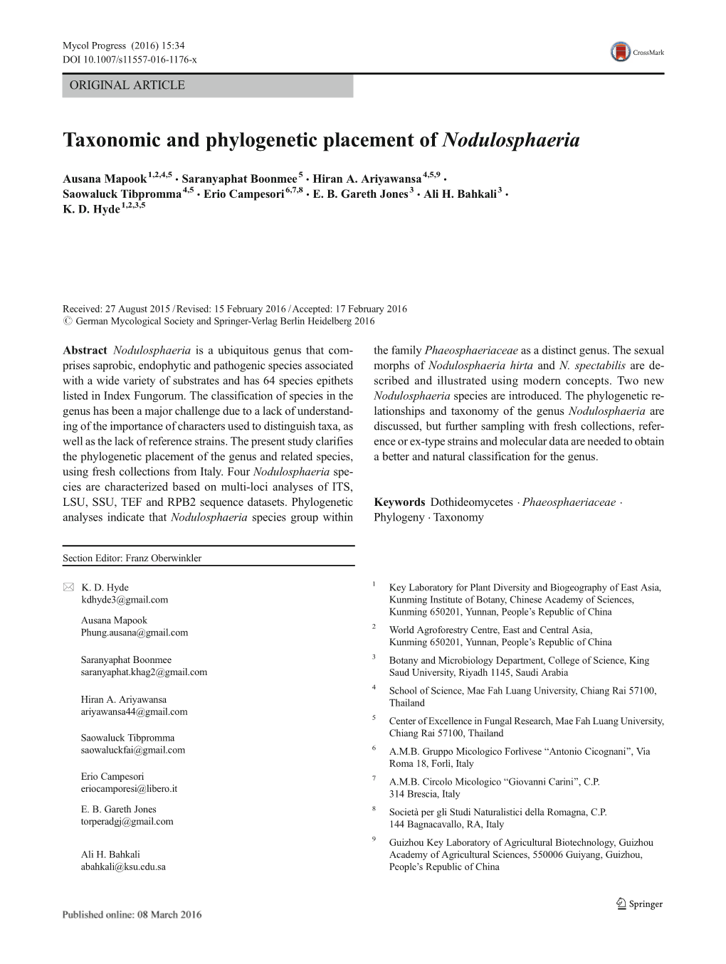 Taxonomic and Phylogenetic Placement of Nodulosphaeria