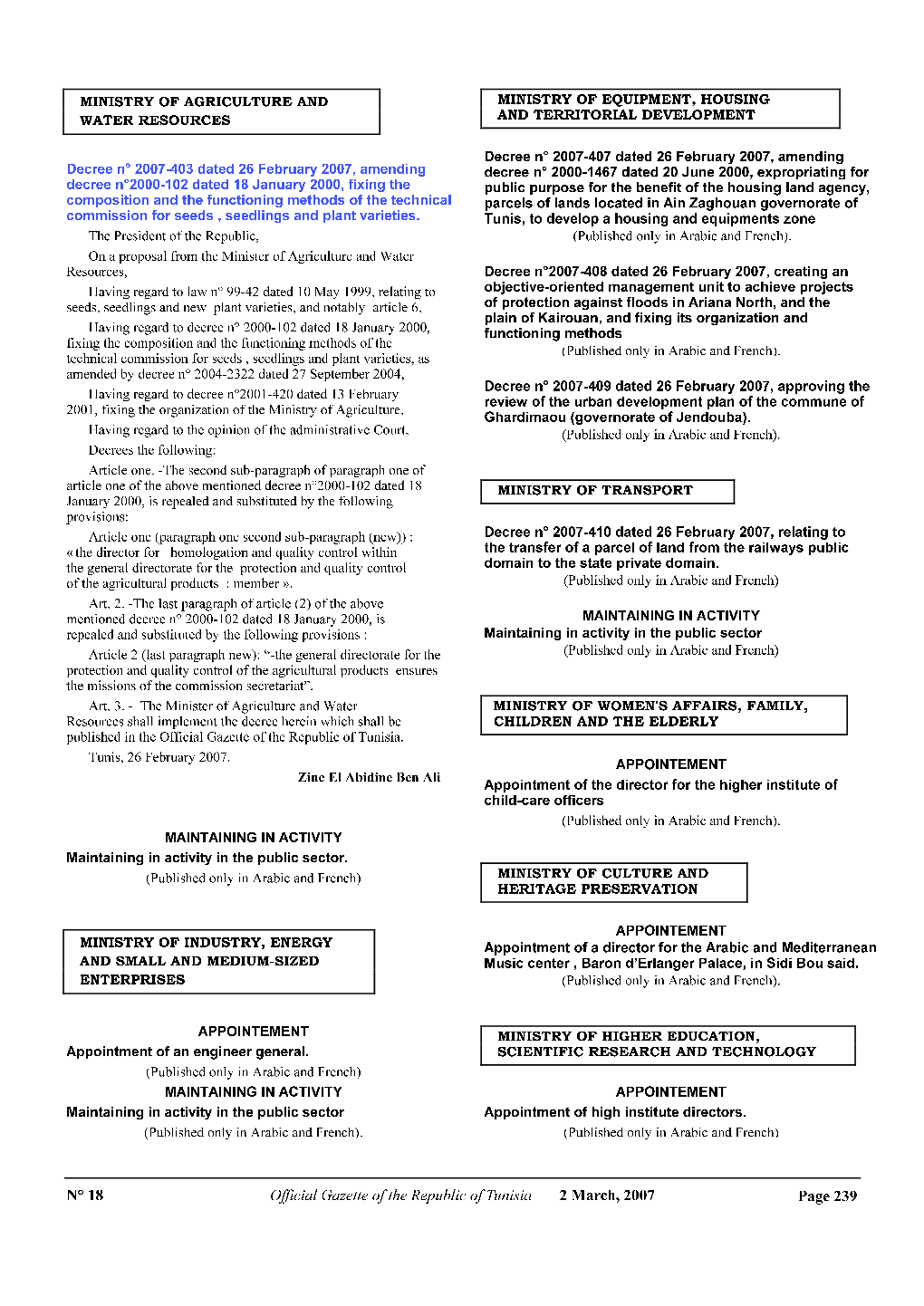 Decree No. 2007-403 of February 26, 2007, on Amendments to Decree