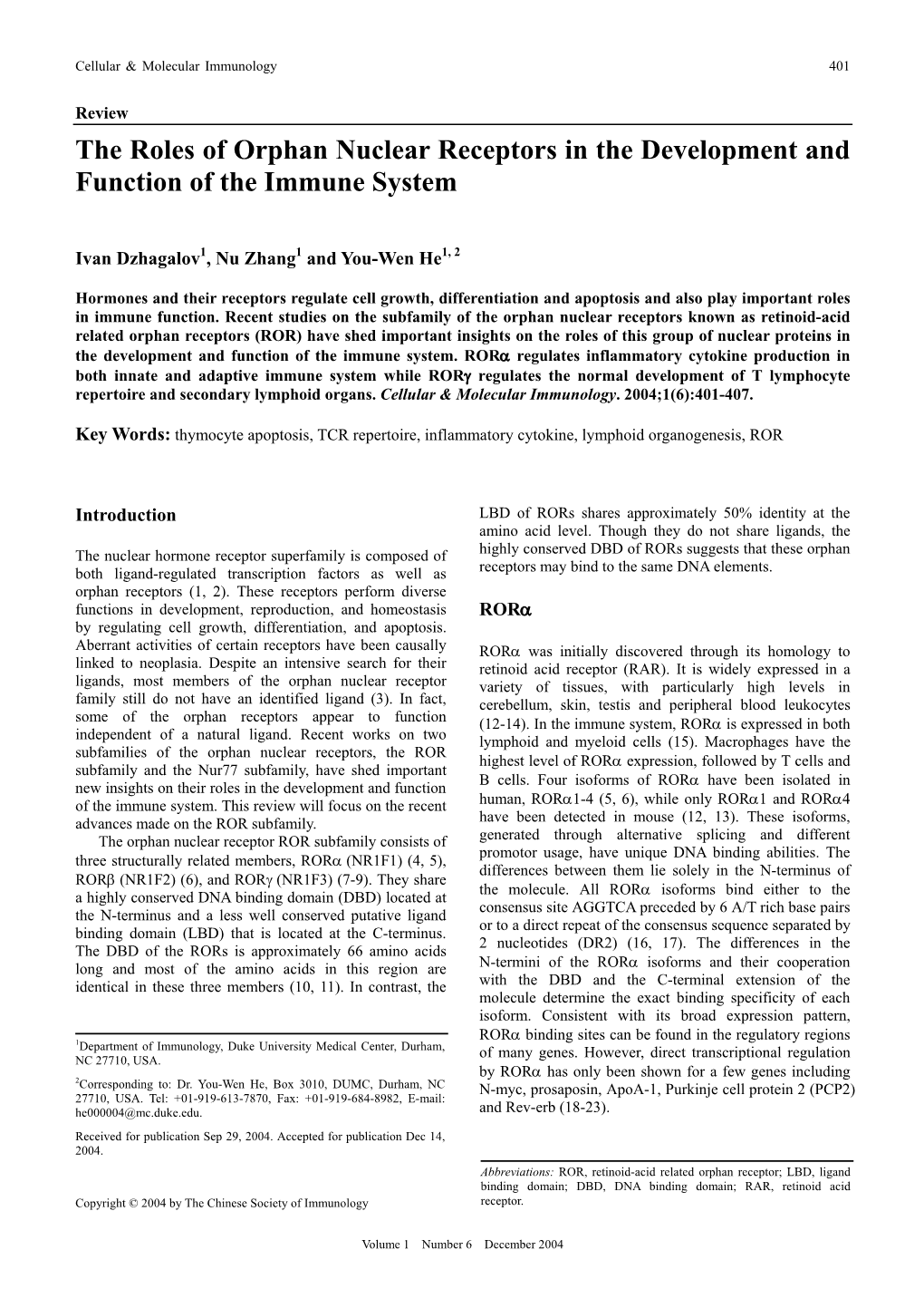 The Roles of Orphan Nuclear Receptors in the Development and Function of the Immune System