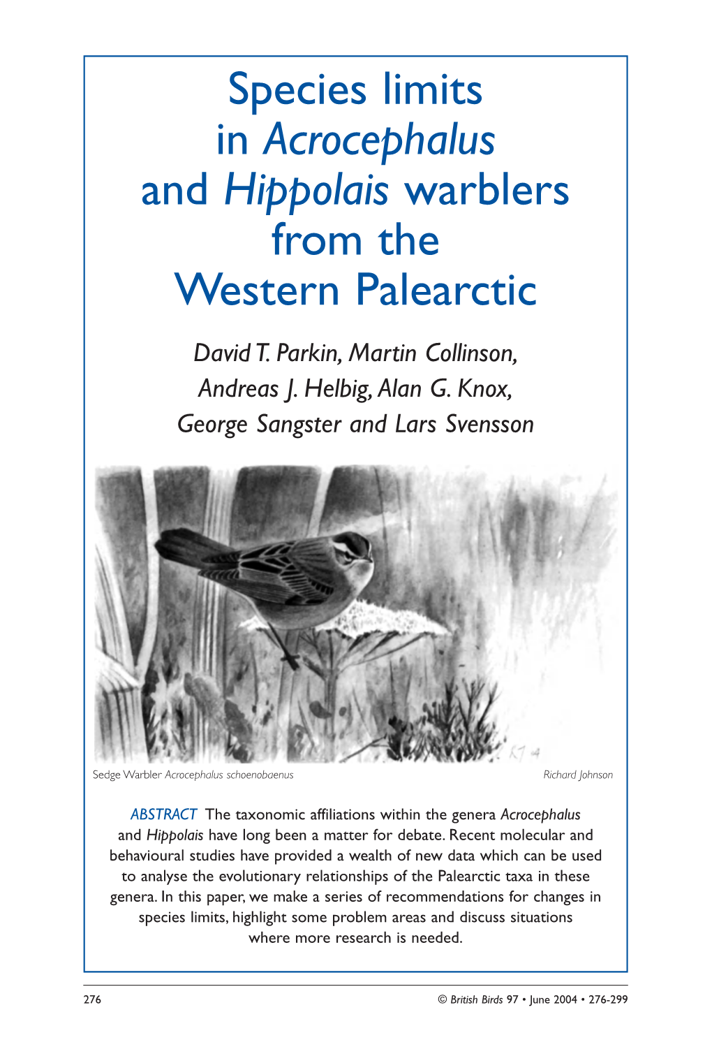 Acrocephalus and Hippolais Warblers from the Western Palearctic David T