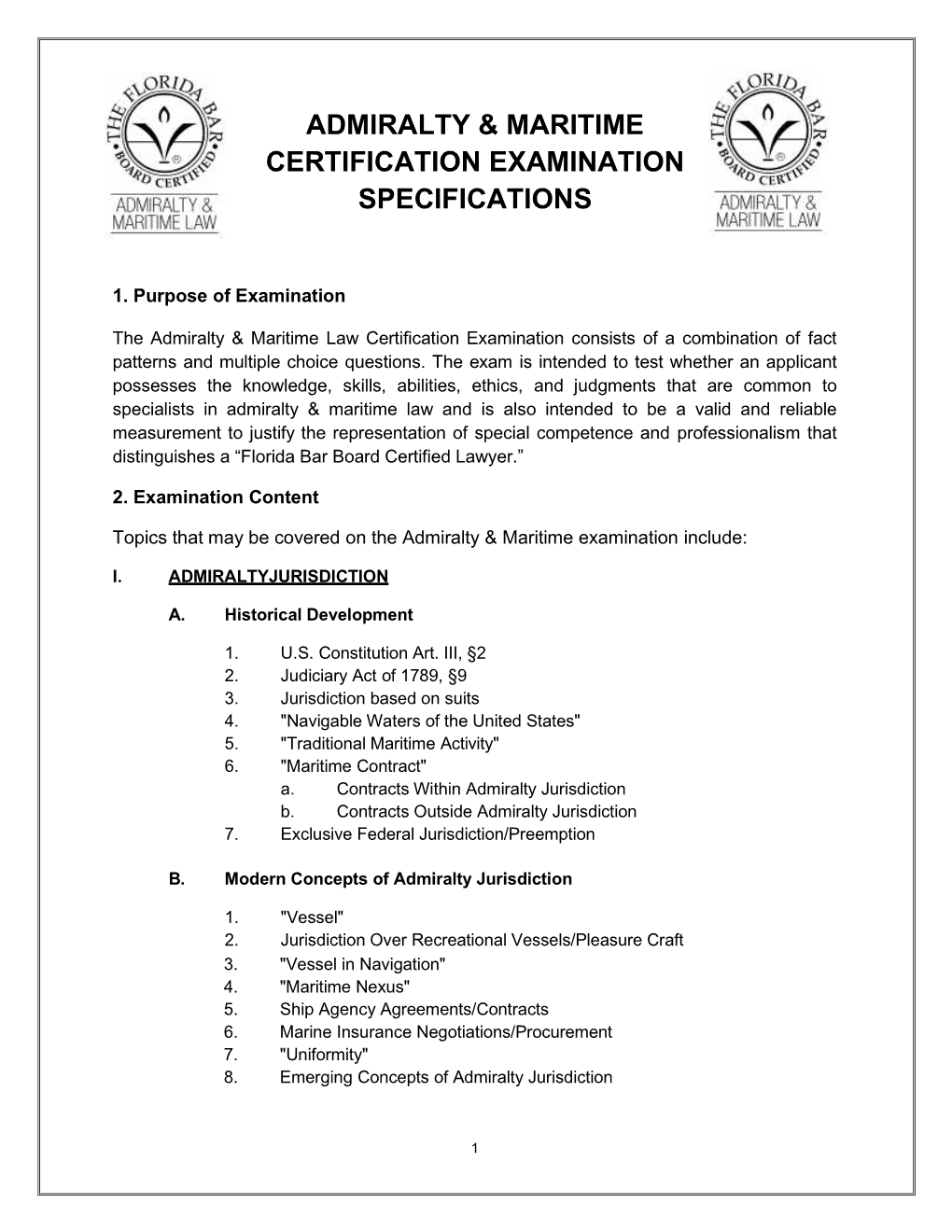 Admiralty & Maritime Certification Examination Specifications