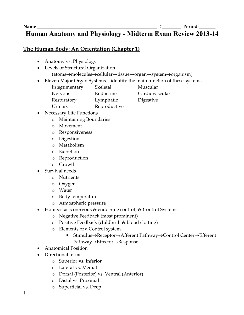 Human Anatomy and Physiology s1