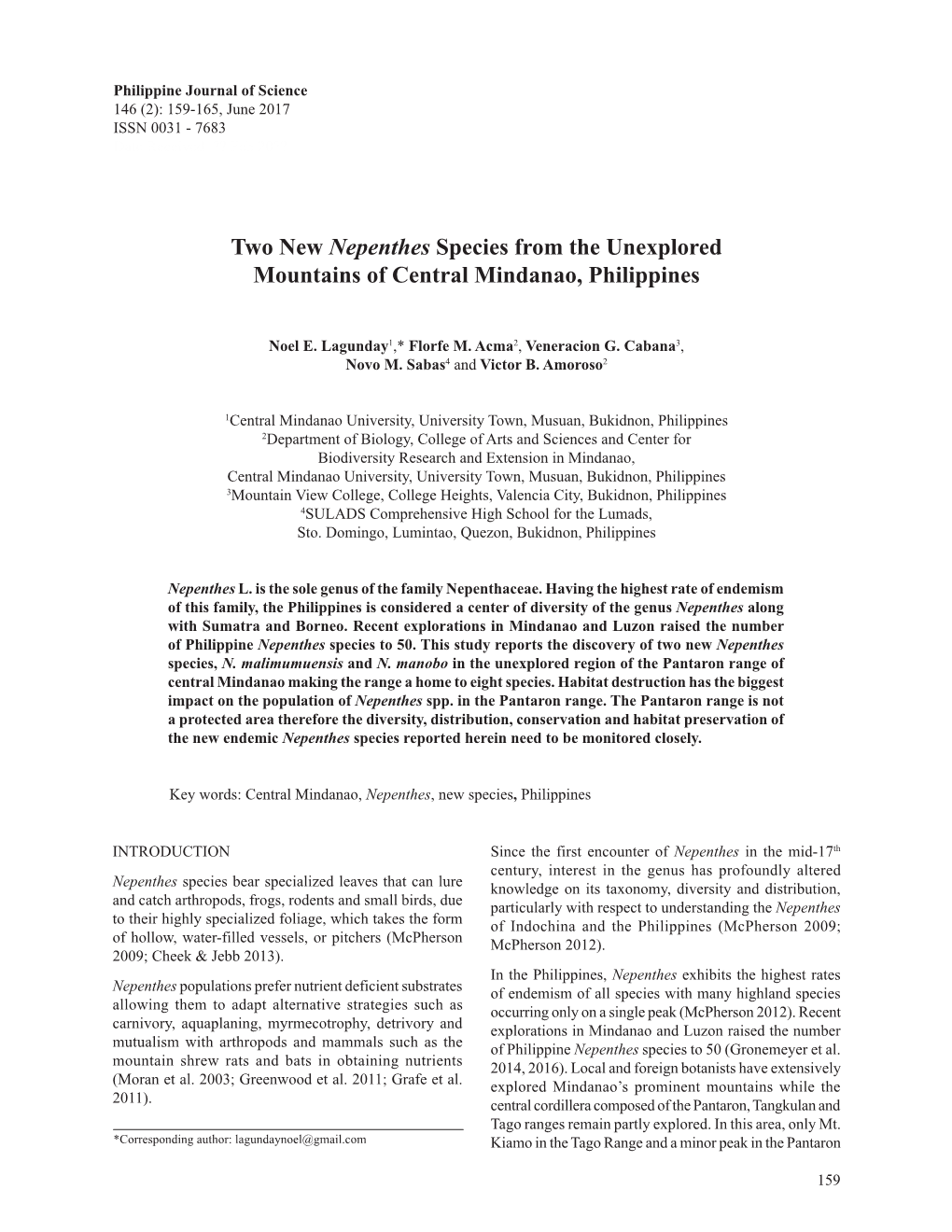 Two New Nepenthes Species from the Unexplored Mountains of Central Mindanao, Philippines