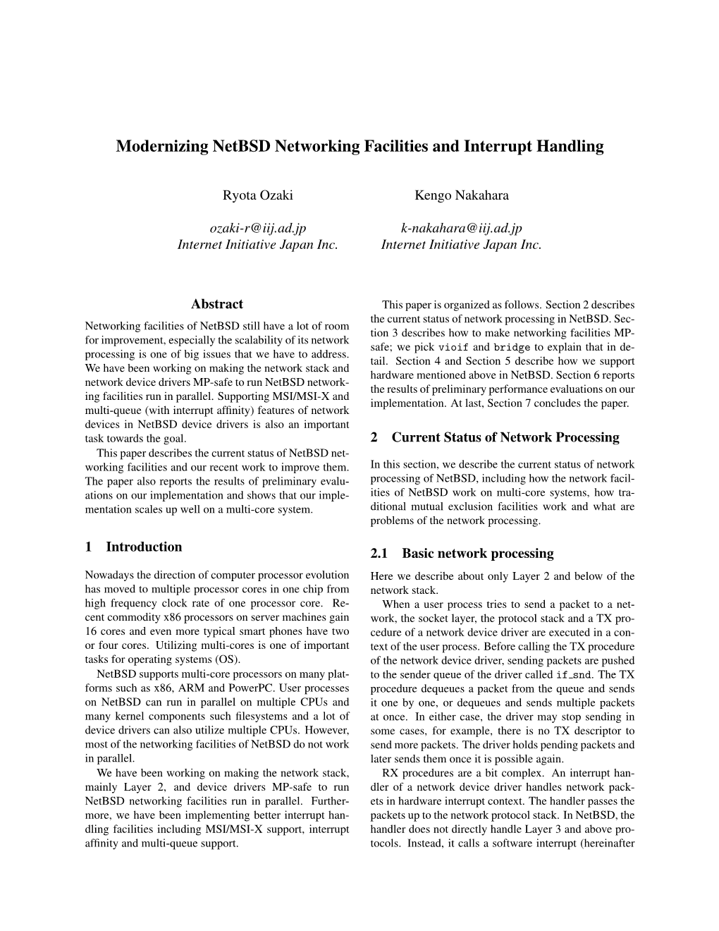 Modernizing Netbsd Networking Facilities and Interrupt Handling