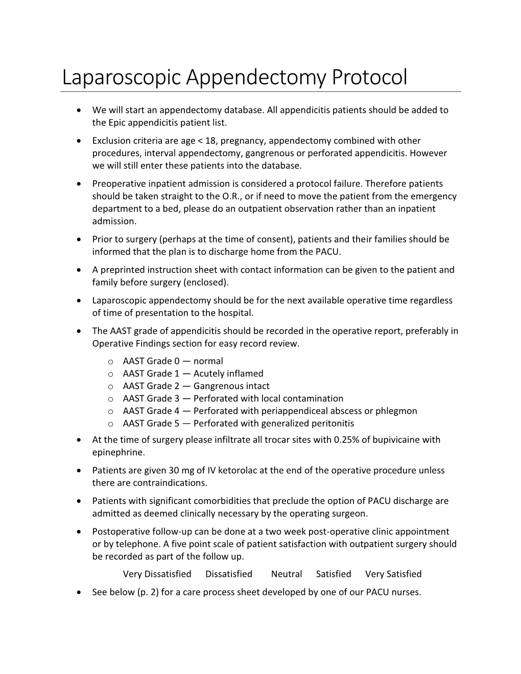 Outpatient Laparoscopic Appendectomy Protocol