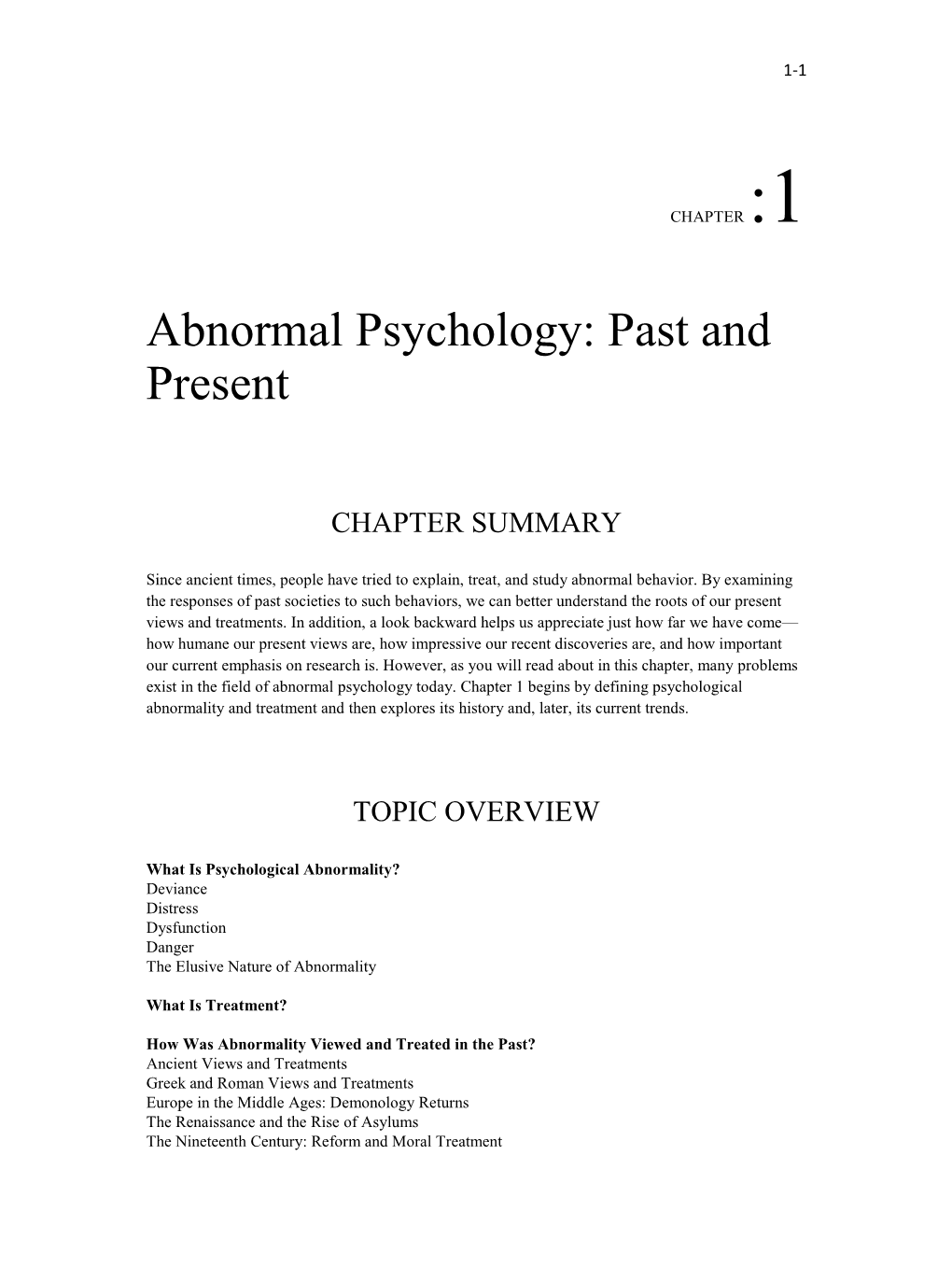 Abnormal Psychology: Past and Present