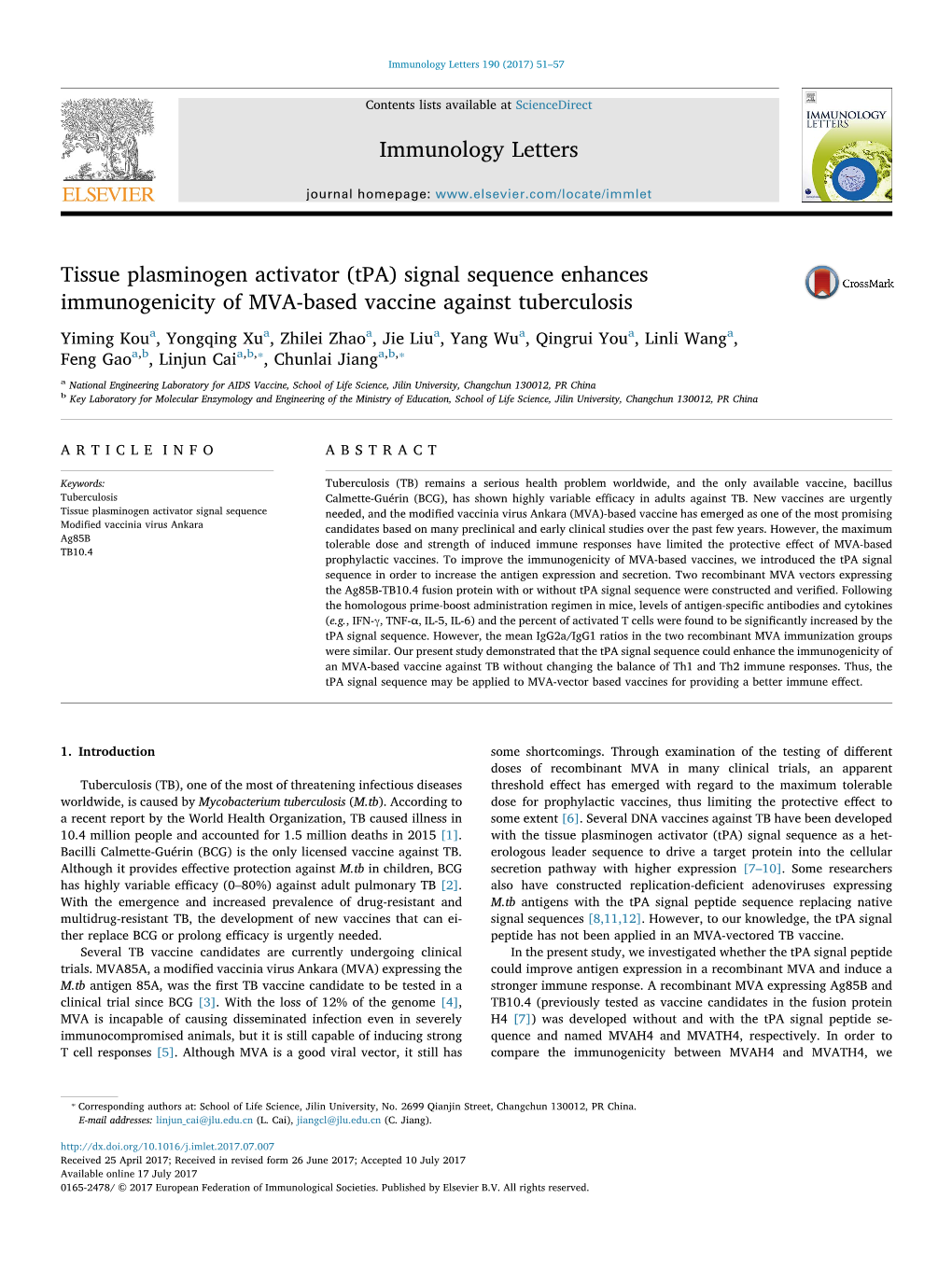 (Tpa) Signal Sequence Enhances Immunogenicity of MVA-Based