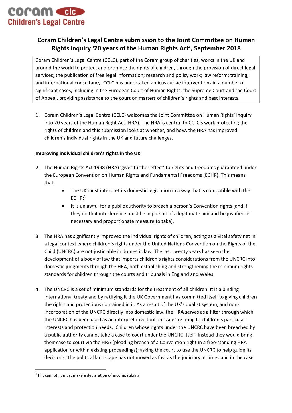 20 Years of the Human Rights Act’, September 2018