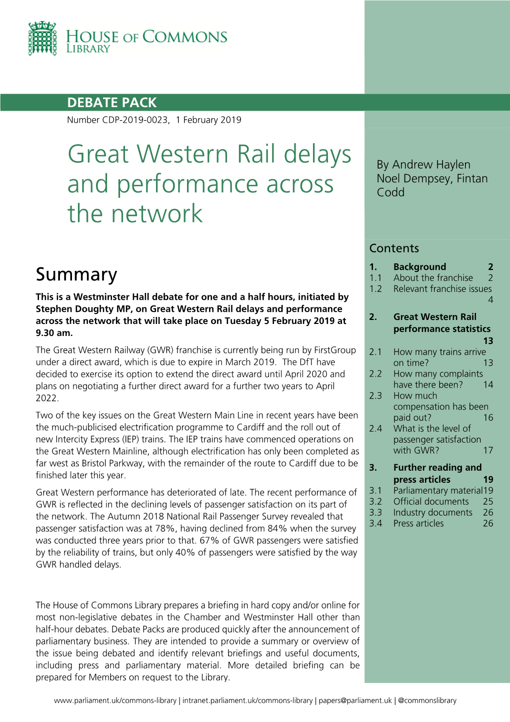 Great Western Rail Delays and Performance Across the Network That Will Take Place on Tuesday 5 February 2019 at 2