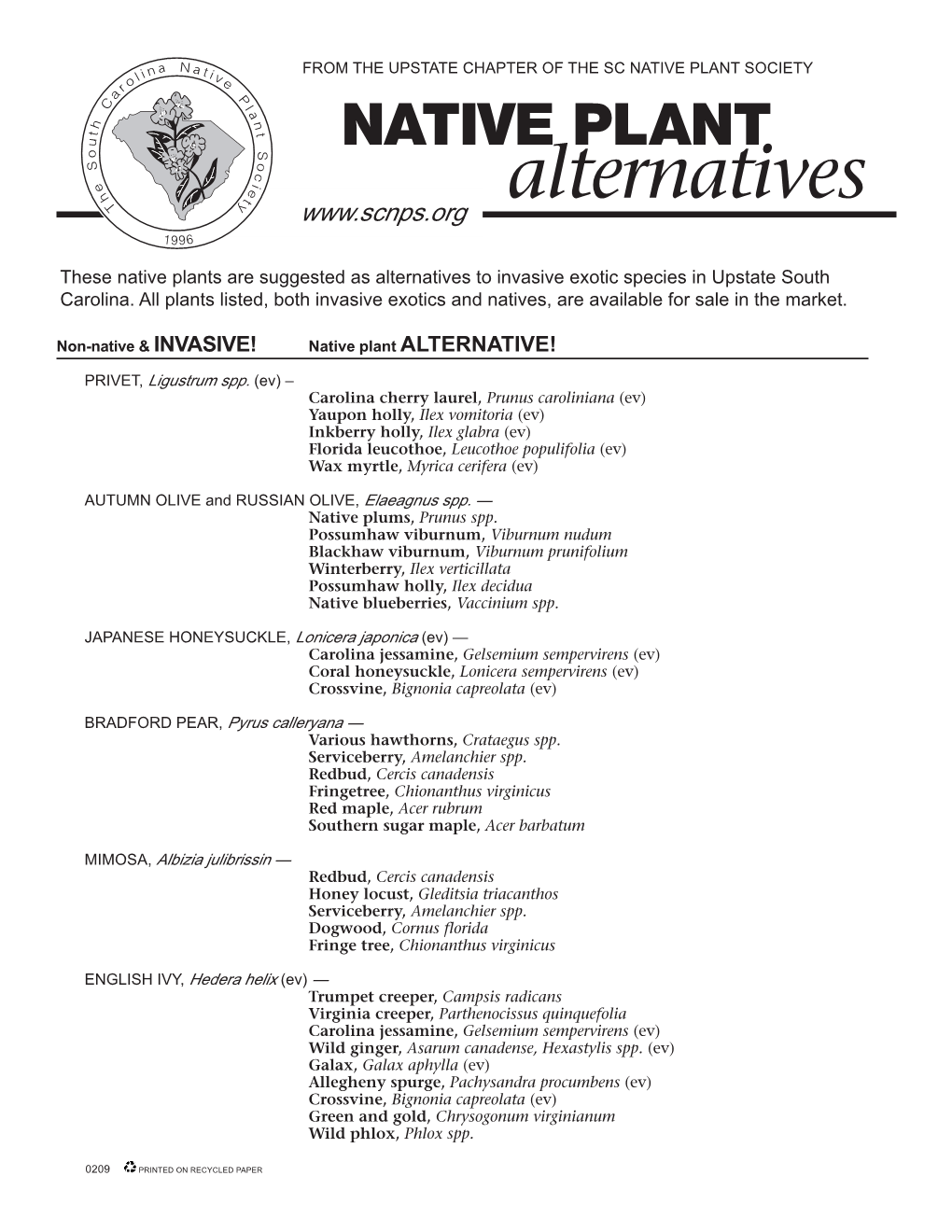 Native Plant Alternatives to Invasive Species