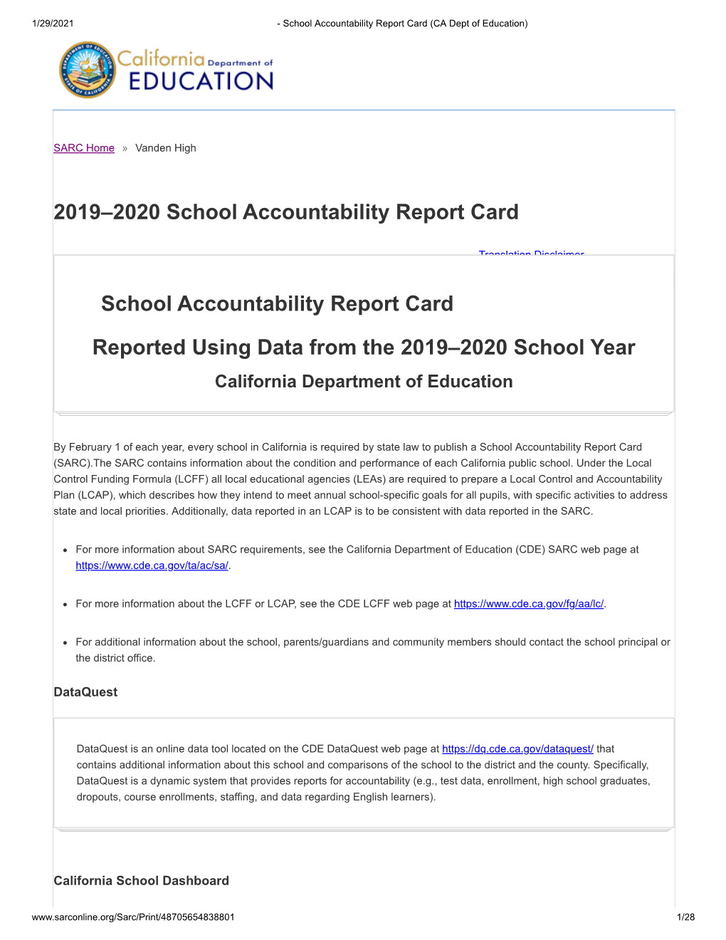 2019–2020 School Accountability Report Card