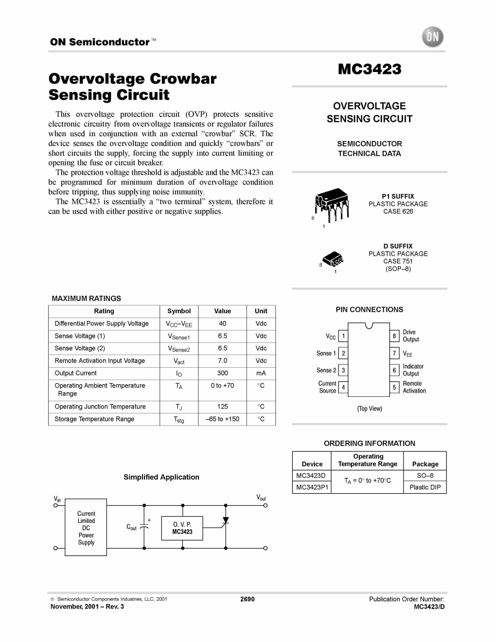 Overvoltage Crowbar Sensing Circuit MC3423