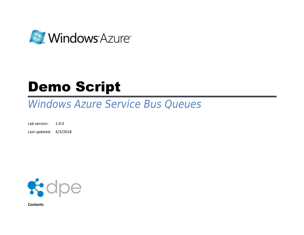 Windows Azure Service Bus Queues Demo