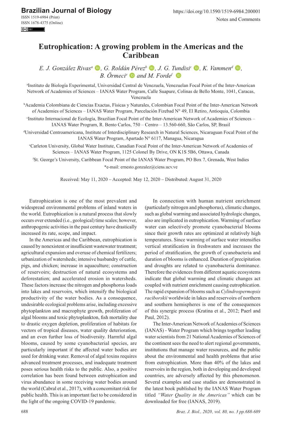 Eutrophication: a Growing Problem in the Americas and the Caribbean E