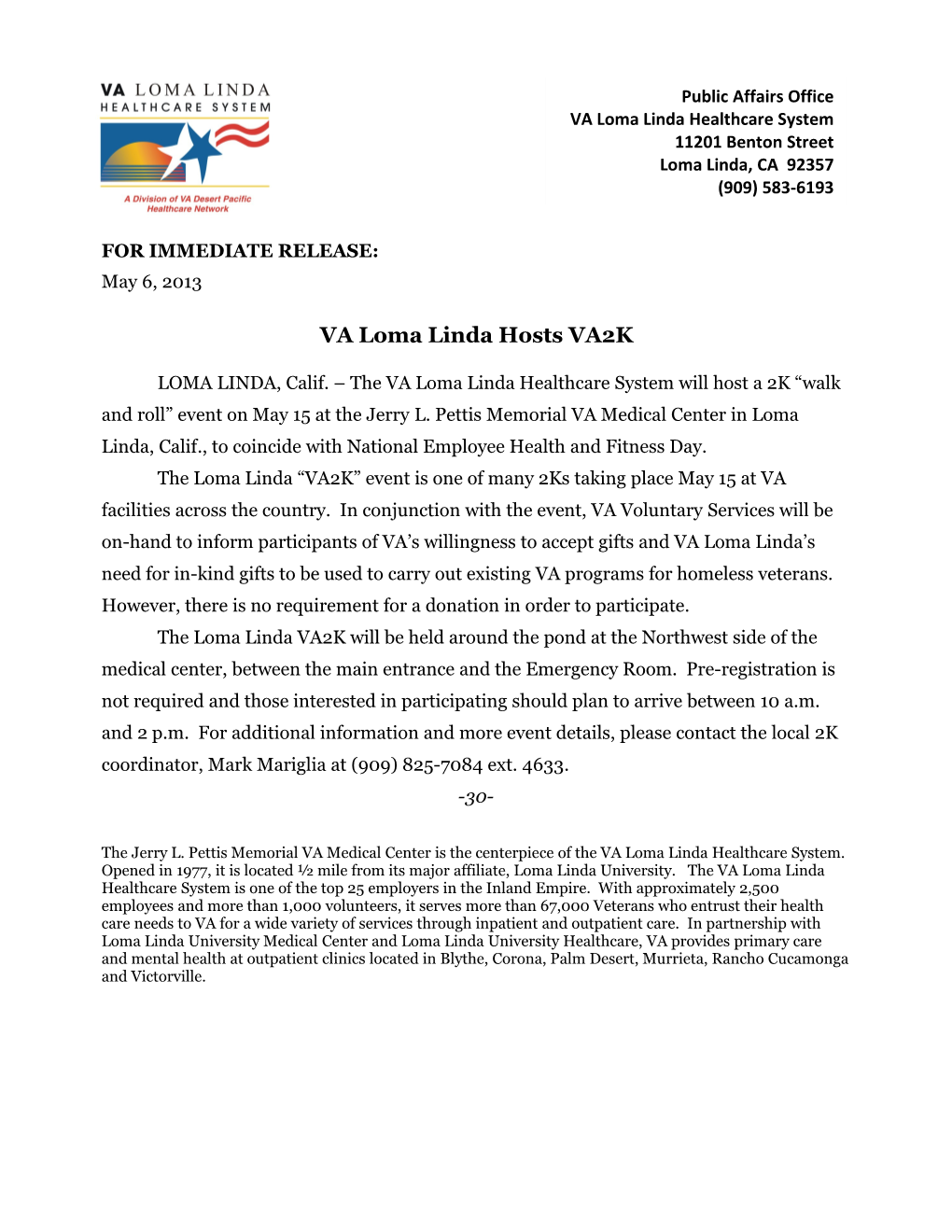 VA Loma Linda Hosts VA2K