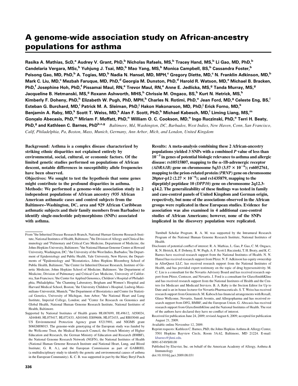 A Genome-Wide Association Study on African-Ancestry Populations for Asthma