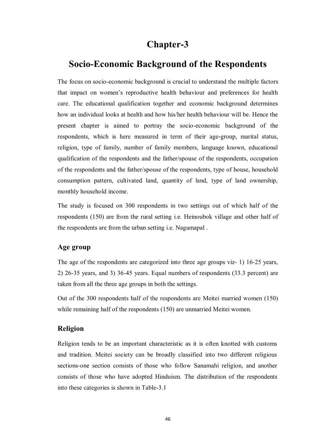 Chapter-3 Socio-Economic Background of the Respondents