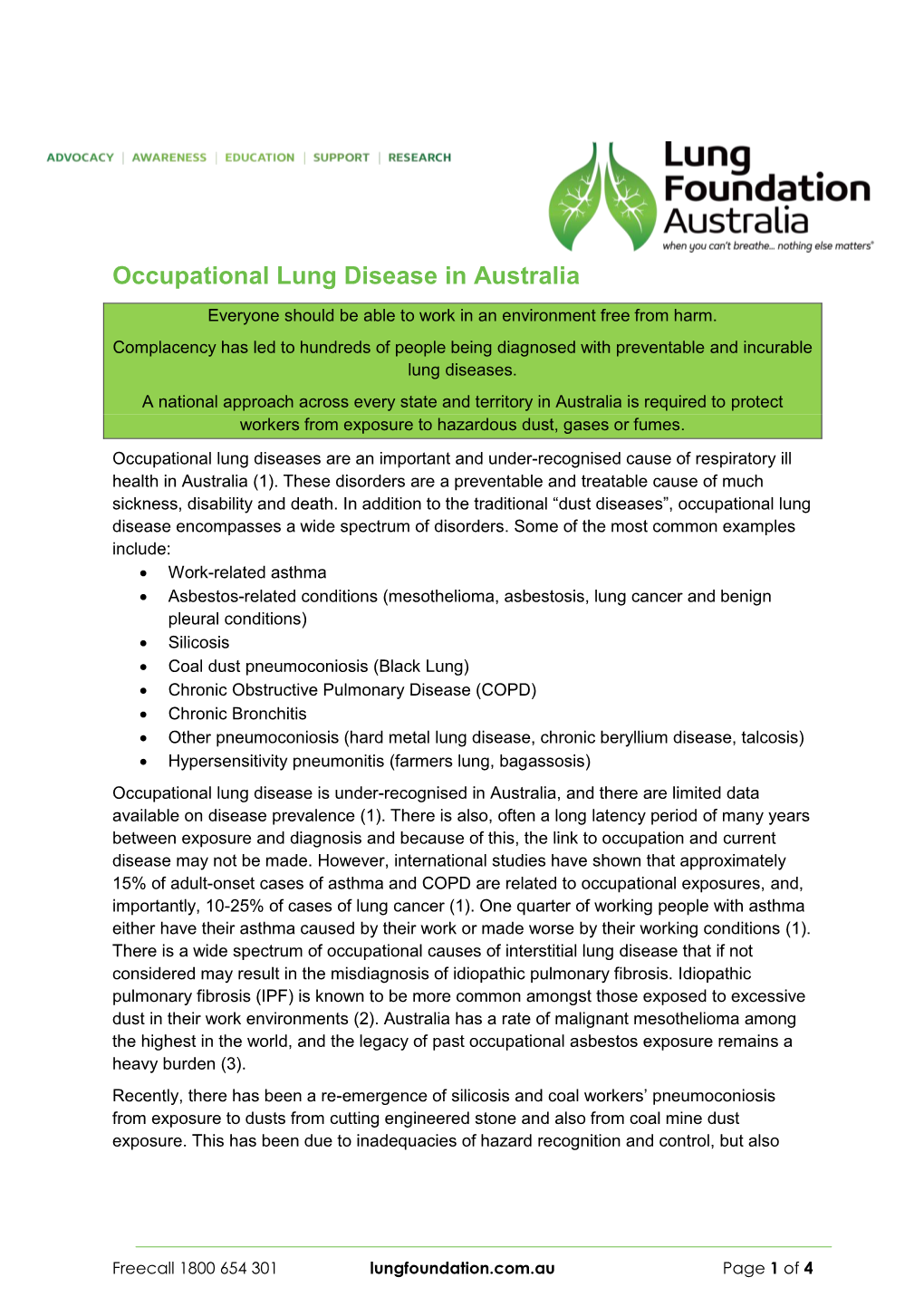 Occupational Lung Disease in Australia