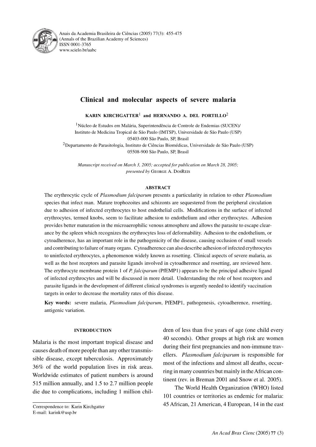 Clinical and Molecular Aspects of Severe Malaria