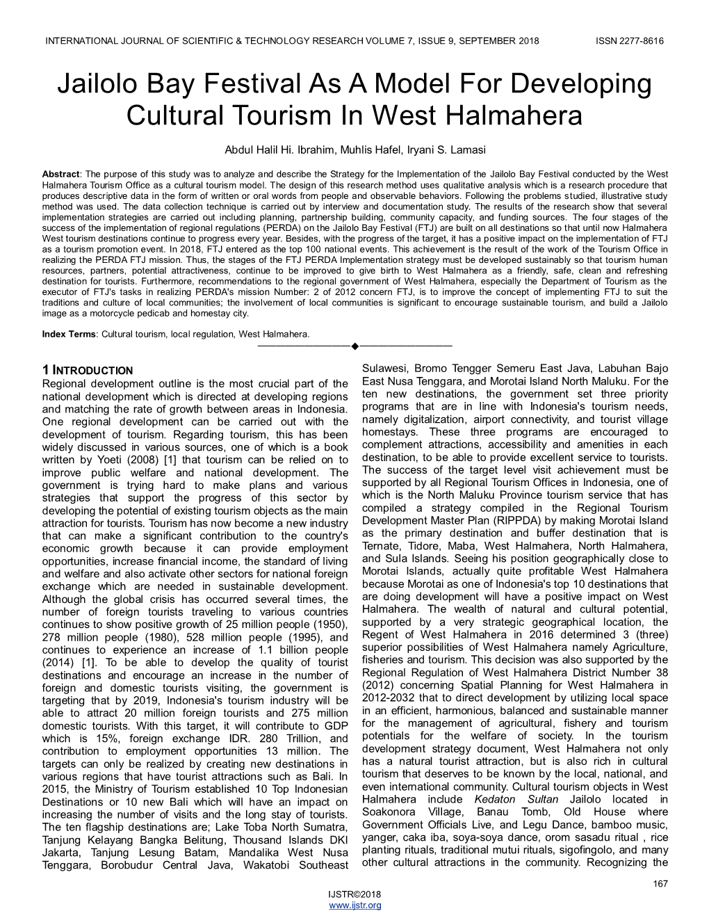 Jailolo Bay Festival As a Model for Developing Cultural Tourism in West Halmahera