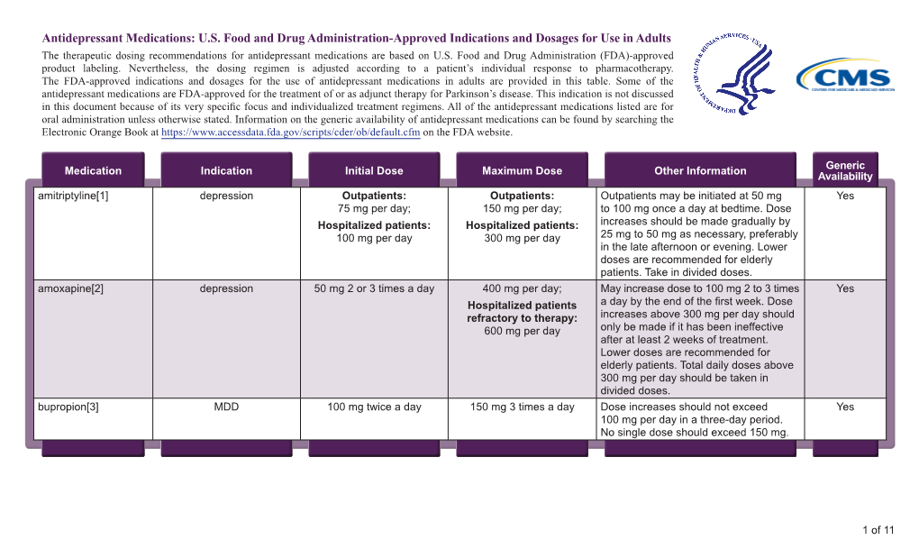 Antidepressant Medications: U.S. Food and Drug Administration