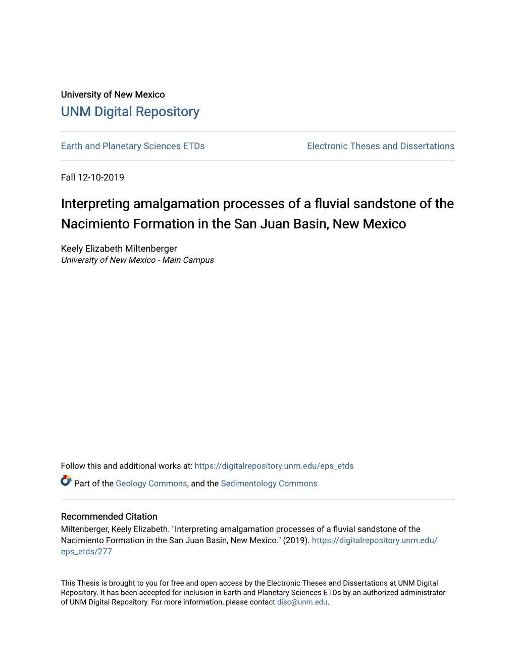 Interpreting Amalgamation Processes of a Fluvial Sandstone of the Nacimiento Formation in the San Juan Basin, New Mexico