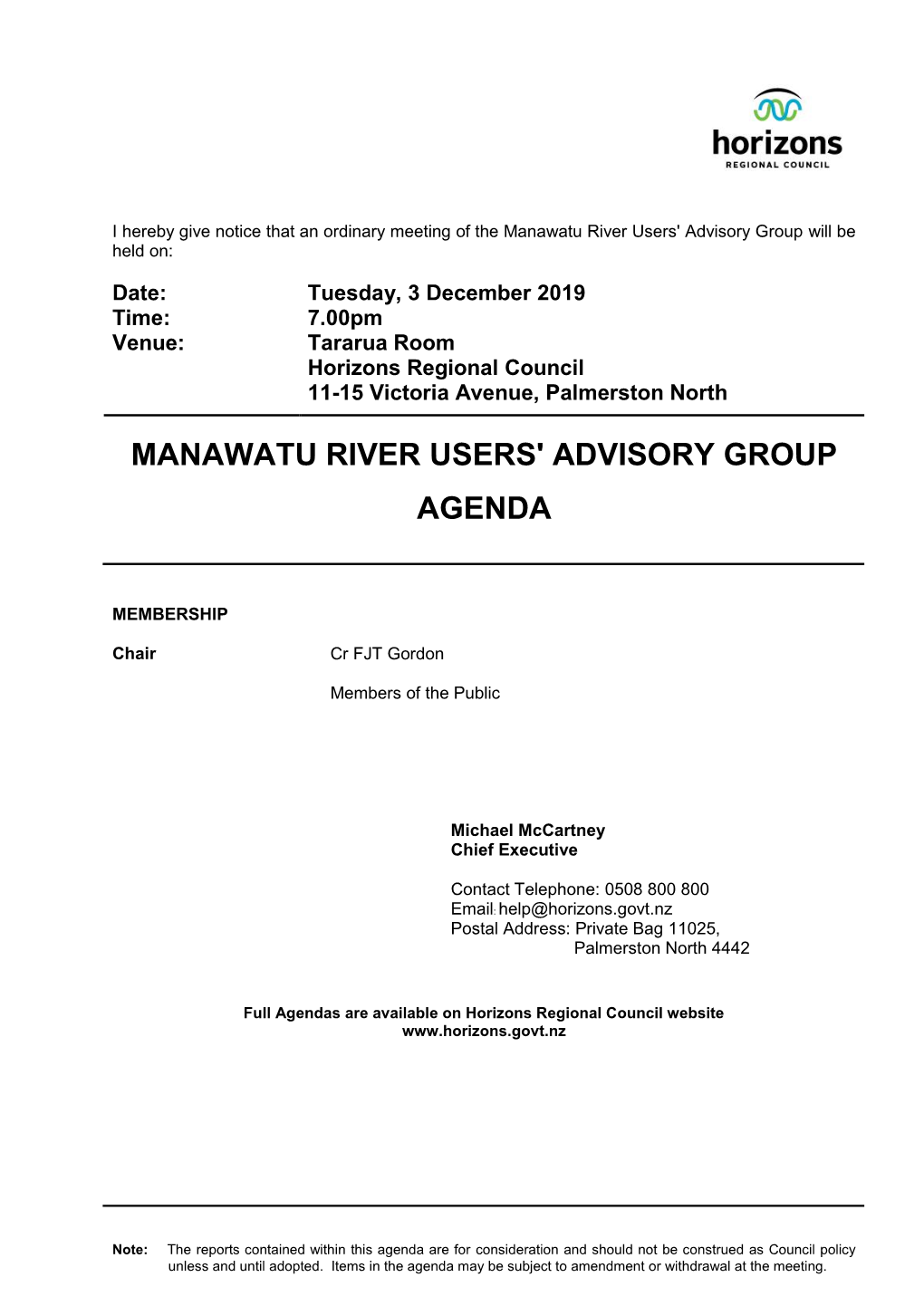 Agenda of Manawatu River Users